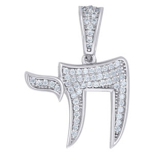 925 Sterling Silver Mens Cubic-Zirconia Chai Symbols Charm Pendant